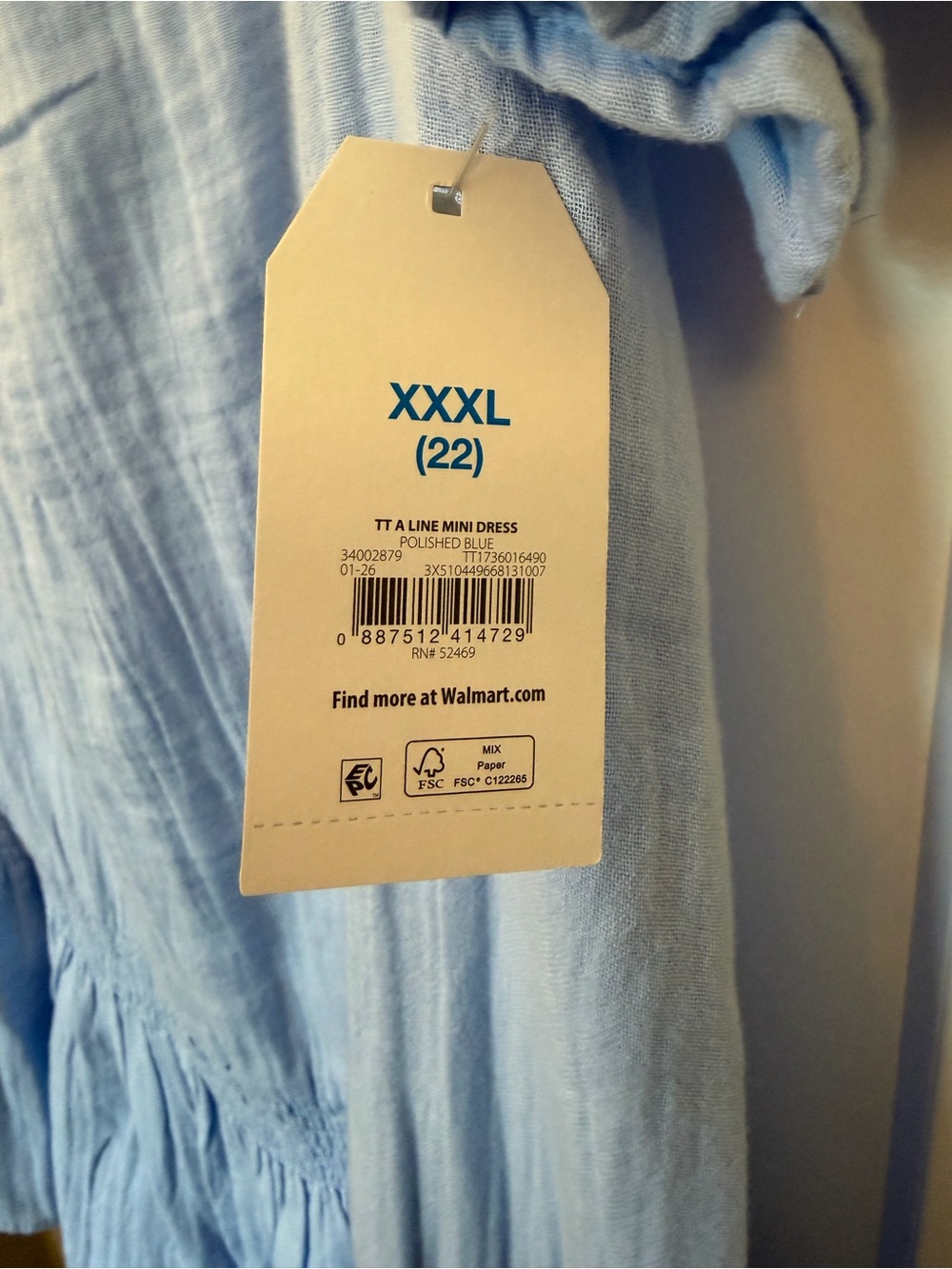 3XL Light Blue Button-Front Ruffle mini Dress - Picture 4 of 4